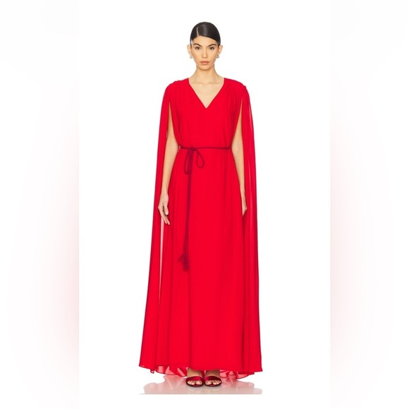 Alice + Olivia Zenaida Cape-effect de chine Bright Ruby Dress- NWT SIZE 12 - Picture 2 of 10